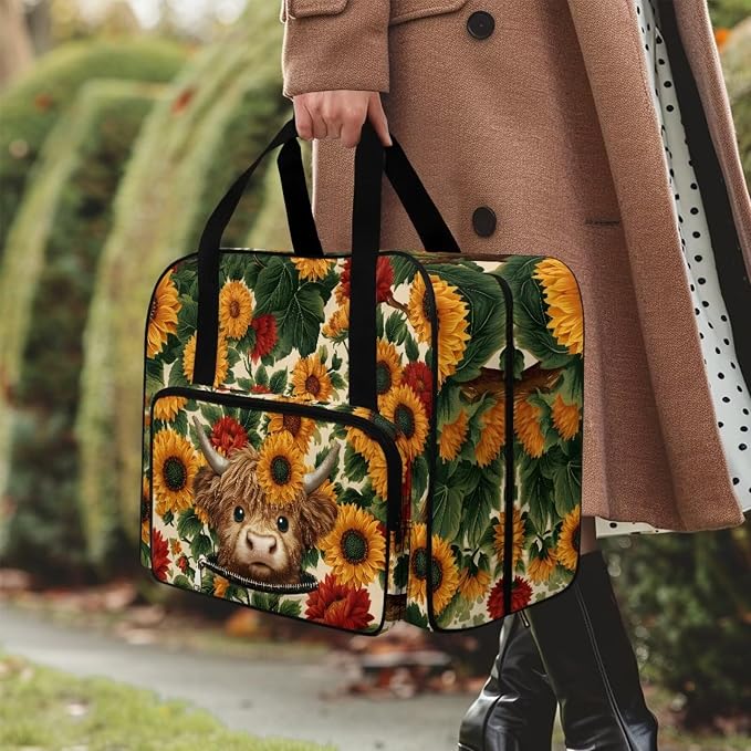 Highland Cow Carrying Travel Storage Sunflower Sewing Machine Bag Case with 4 Bottom Rubber Pads Portable Carrying Totes Easy to Clean Sewing Machine Storage Bag - Image 3