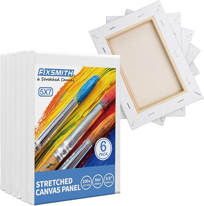 Stretched White Blank Canvas- 5x7 Inch,6 Pack,Primed,100% Cotton,5/8 Inch Profile of Economy Value Pack for Acrylics,Oils & Other Painting Media. - Image 5