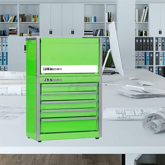 P.I.T. Mini Tool Box,3 Drawers Small Metal Toolbox for Tools Storage,Green | 8.6"W X 4.6"D Cute Size,Q235 Steel,Magnetic Tab Locking,PVC Drawer Liners - Image 9