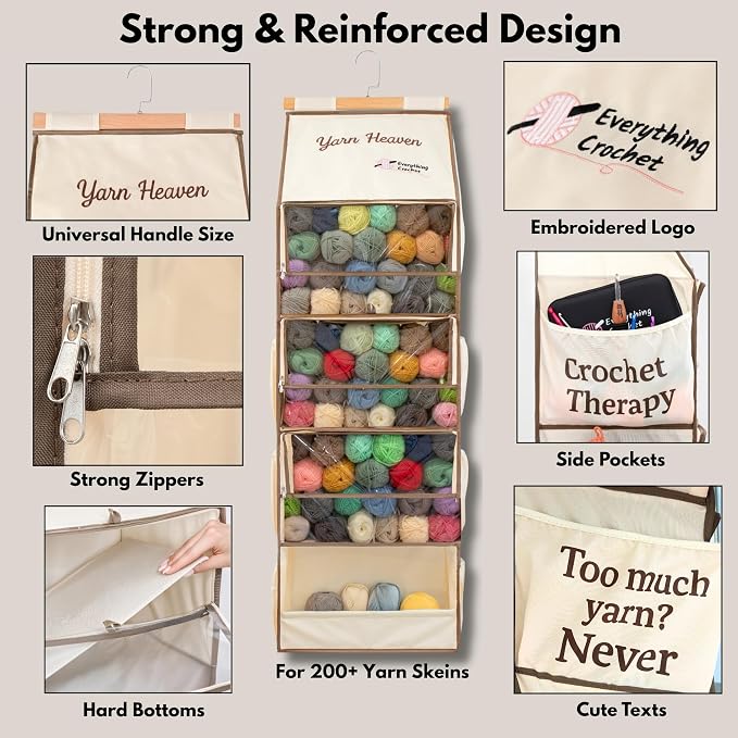Everything Crochet Yarn Heaven Storage Organizer – Over The Door & Closet Hanging Yarn Bag for Crochet & Knitting, Skein Holder Holds 200+ Skeins with Clear Pockets for Yarn Stash, Hooks & Needles - Image 5