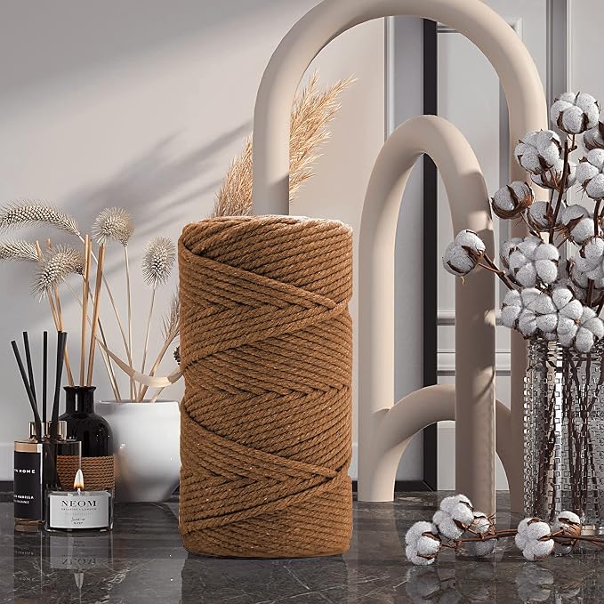 ZUEXT Macrame Cord, Caramel, 5mm x 109yds Cotton String Macrame Yarn | 100% Natural Handmade, 4 Strands Twisted Cotton Rope, For Wall Hanging Plant Hangers Gift Wrapping Tapestry DIY Crafts, 100m - Image 7