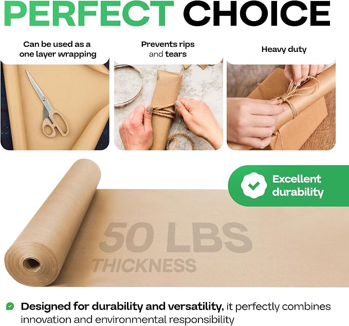 Brown Kraft Paper Roll 18" x 1200" (100 feet) with Cutter - USA-Made Gift Wrapping Paper for Packing, Moving, Shipping & Crafts/Arts - 100% Recyclable Natural Craft Material by IDL Packaging | Gift Wrapping Paper for Packing, Moving, Shipping & Crafts/... - Image 4