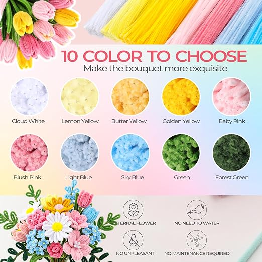 Libima 3800 Pcs Pipe Cleaners Bulk 10 Colors 12" Fall Pipe Cleaners Craft Set Chenille Stems Flower Kit 6mm Colorful Thanksgiving Day Autumn Gift Fuzzy Sticks Party Supply for DIY Art (Macaron) - Image 4