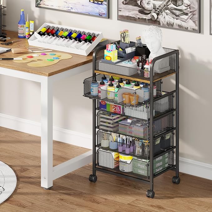 Yociyoga 6-Tier Craft Cart with Wheels-Rolling Storage Cart with Drawers,Rolling Utility Cart with DIY Divider,Art Supply Organizer Cart,Rolling Cart with Drawers,Craft Organizers and Storage,Black - Image 5