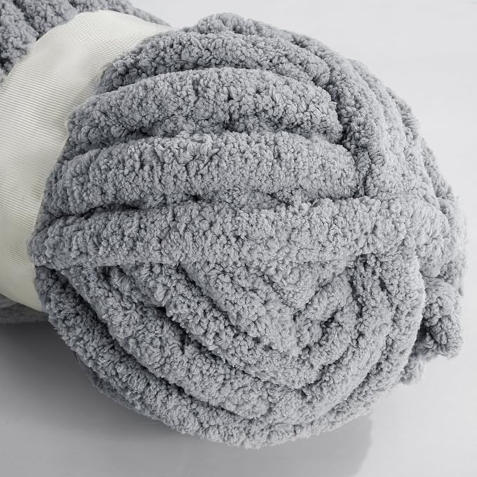 HOMBYS Light Grey Chunky Chenille Yarn for Crocheting, Bulky Thick Fluffy Yarn for Knitting,Super Bulky Chunky Yarn for Hand Knitting Blanket, Soft Plush Yarn, 12 Jumbo Pack (27yds,8 oz Each Skein) - Image 8