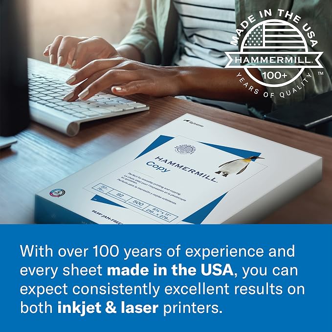 Hammermill Printer Paper, Premium Inkjet & Laser Paper 24 Lb, 8.5 x 11-5 Ream (2,500 Sheets) - 97 Bright, Made in the USA, 166140C - Image 7