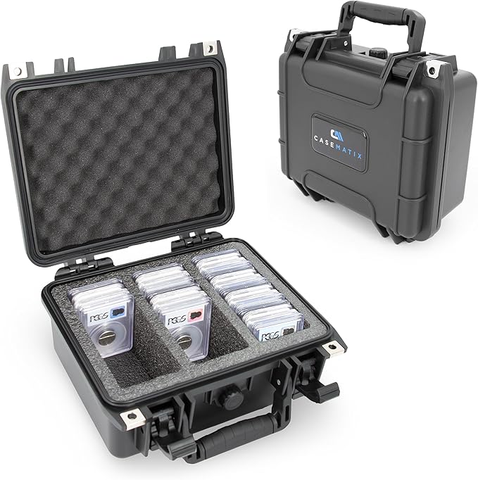 CASEMATIX Graded Coin Case Compatible with 40+ PCGS or NGC Coin Slabs, Waterproof Coin Storage Box with Customizable Foam Interior Will Fit Most Coin Holders for Collectors and Collection Supplies, by CASEMATIX