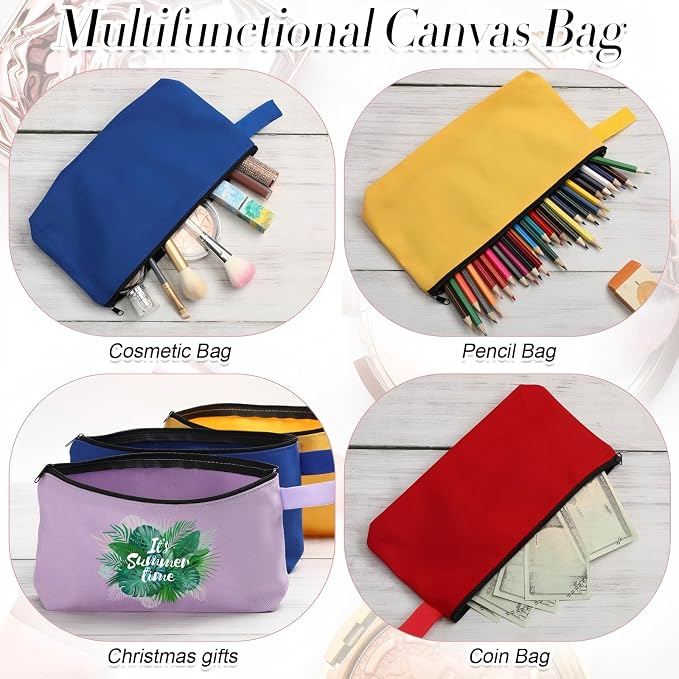 Reginary 60 Pcs Canvas Makeup Bag Bulk, 9.8 x 5 x 2 Inch, Multicolor | Portable Cosmetic Pouch with Zipper, Blank Design Pencil Case, Versatile Toiletry Organizer for Women Travel DIY Craft - Image 5