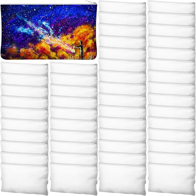 Frienda 50 Pcs Sublimation Blank Canvas Makeup Bags Bulk DIY Heat Transfer Canvas Pen Case Pencil Cosmetic Makeup Bags Clear Sublimation Blank Pouch with Zipper (7 x 4.3 Inch,White) by Frienda