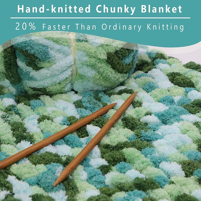 8 Pack Giant Chunky Yarn for Crocheting/Hand Knitting, Blanket Extra Thick Yarn, Mint, Teal, Green Super Bulky Large Soft Fluffy Plush Fuzzy Thick Chenille Yarn-1 Pack of 226g/7.97oz-Green Gradient - Image 5
