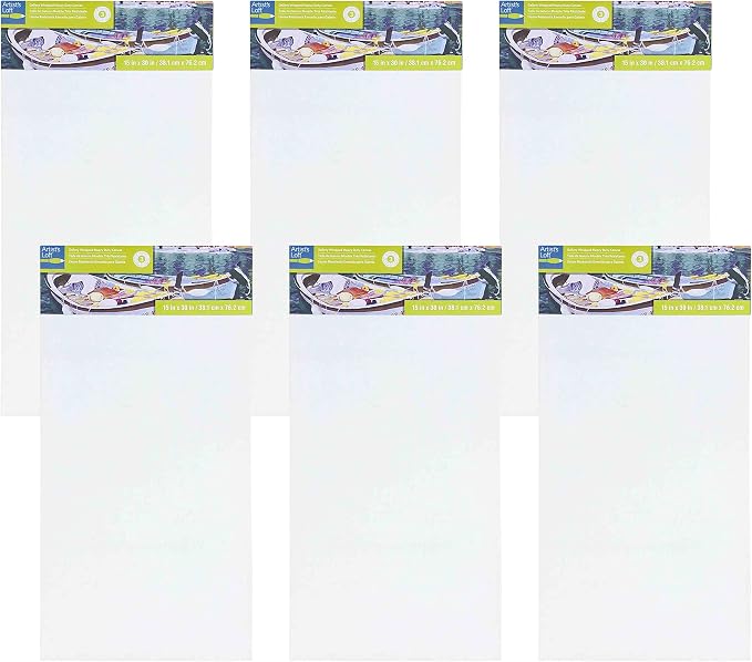 Artist's Loft 15" x 30" Level 3 Gallery Wrapped Heavy Duty Canvas - Acid Free Cotton Canvas for Paint, Acrylic, & Oils - Bulk 6 Pack by ArtistsLoft