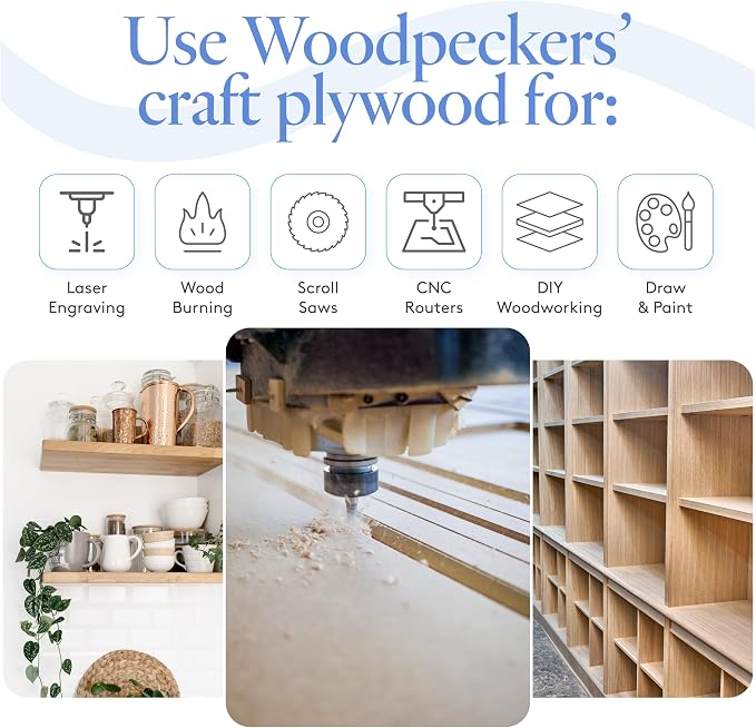 Baltic Birch Plywood 12 x 12 x 3/4 Inch - 18 mm Craft Wood, B/BB Grade, Stronger Than Basswood Sheets/Balsa Wood, Perfect for Laser, CNC Cutting, Shelf Boards 12 inch Wide, by Woodpeckers - Image 5