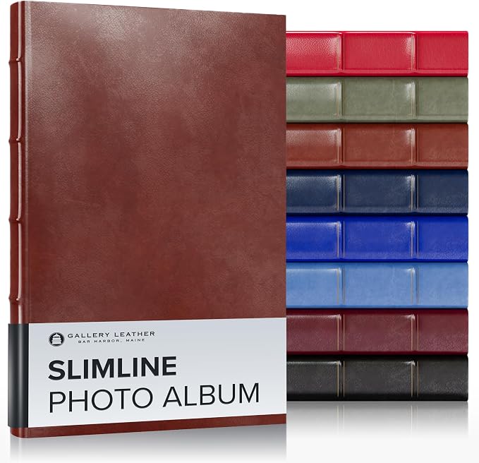 Gallery Leather Slimline Photo Album for 4x6 Pictures with Slip-In Pockets | and Writing Space Holds 120 Photos Premium Bonded Leather 3-Ring Binder, Handcrafted Made in USA, Acadia Tan - 11.75" x 8" by GalleryLeather