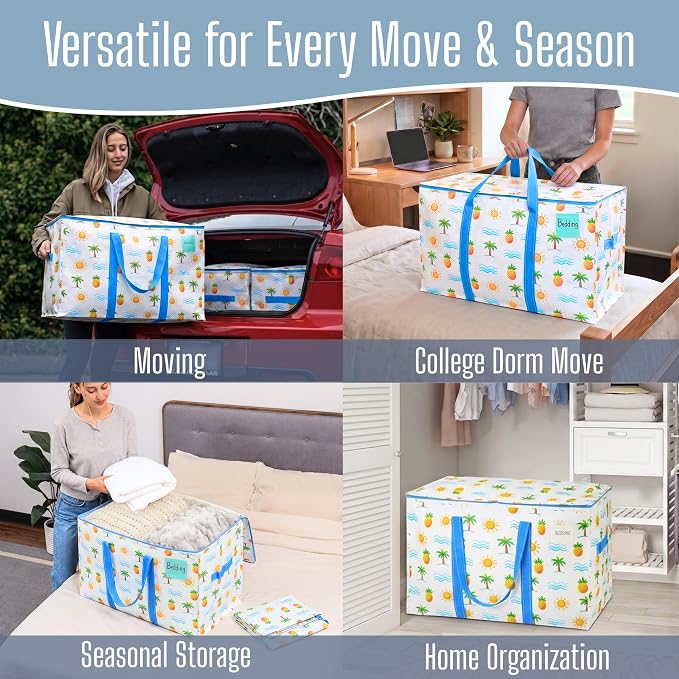 VENO 8 Pack Heavy Duty Moving Bags, Extra Large Storage Bags with Reinforced Handles & Strong Zippers, Foldable & Reusable Moving Box Alternative for Clothes & Dorm Storage - Image 6