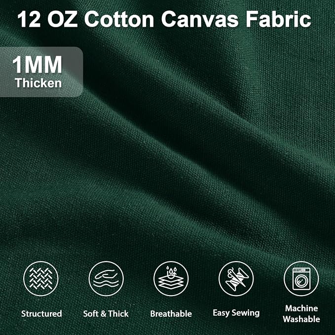 12oz Heavy Duty Canvas Fabric, 59" W Natural Cotton Duck Cloth 1 Yard | by The Yard, Durable, Thick & Heavy Sewing Material, for Arts & Crafts, Bags, Covers, Painting, Home Decor, Pine Green - Image 2