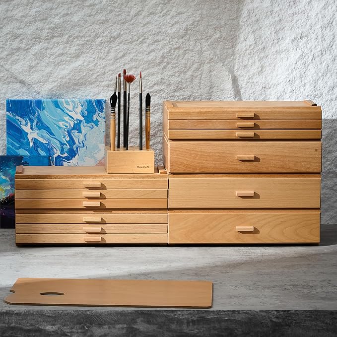 MEEDEN Artist Storage Supply Box: 3-Tier Solid Beech Wood for Artist Supplies with Removable Dividers - Tool Storage Organizer Case for Brushes, Pastels, Pencils, Erasers - Image 8