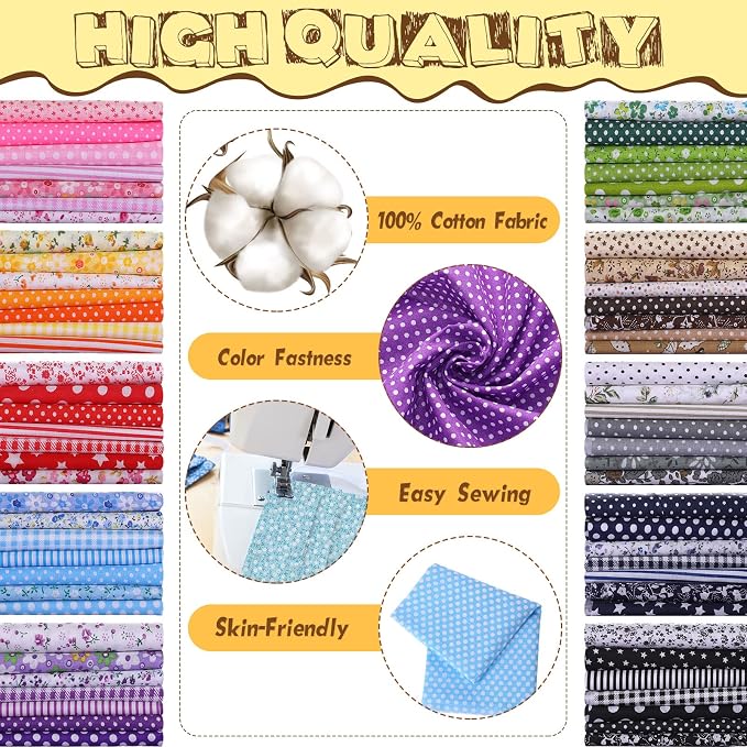 Macarrie 70 Pcs Cotton Fat Quarters Quilting 20 x 20 Inch Fabric Bundles Floral Printed Cloth Sewing Supplies Multicolor Fabric Squares for DIY Quilting Patchwork Scrapbooking Craft - Image 3