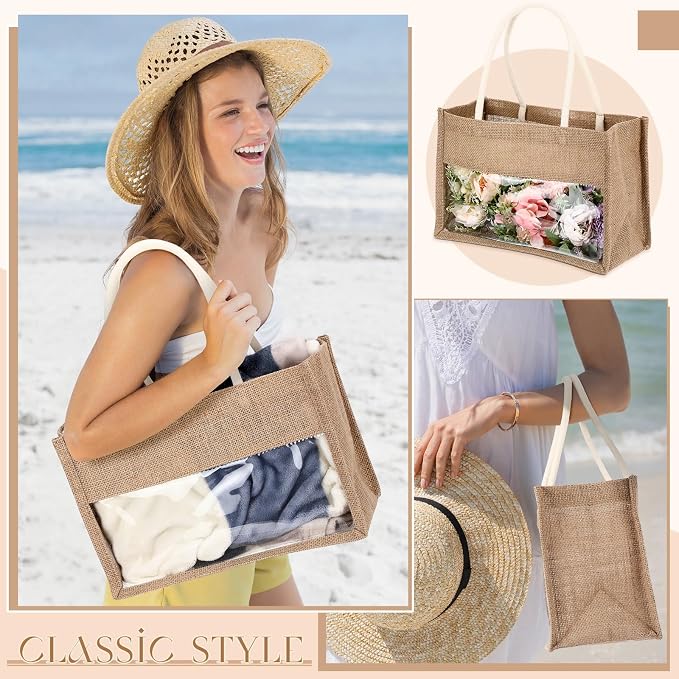 Reginary 16 Pcs Jute Tote Natural Burlap Gift Bags for Bridesmaid Wedding - Image 2