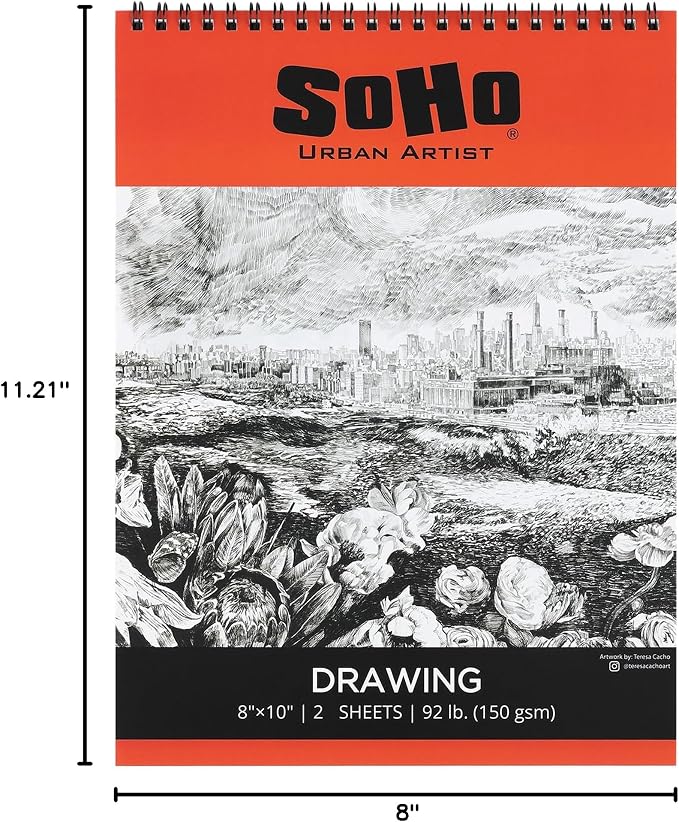 SoHo Urban Artist Softcover Drawing Pad - 8"x10", 36 Pack w/864 Sheets Total - 92 lbs/150gsm, Mixed Media, Dual-Sided, Acid-Free, Wire-Bound, Micro-Perforated, Repeated Erasing & Reworking - Image 7