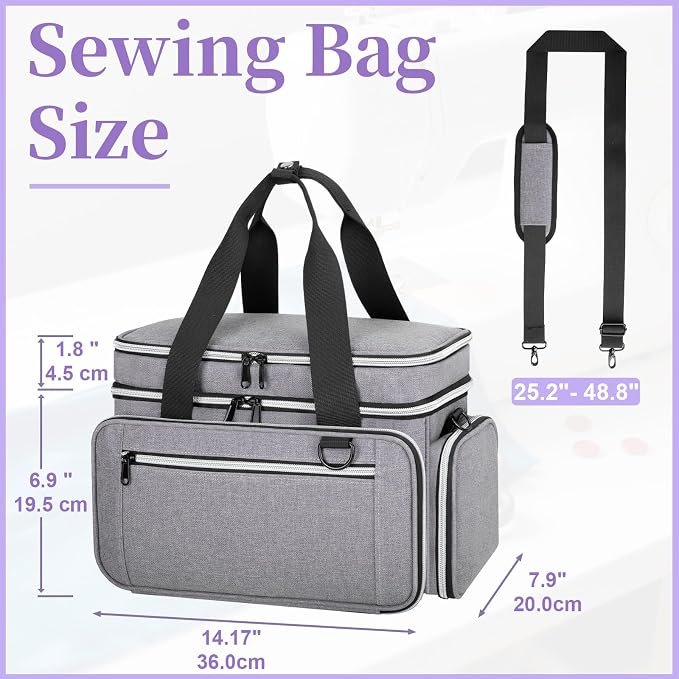 Anitor Sewing Supplies Organizer, Double Layer Sewing Storage Organizer | Two Detachable Dividers, Large Travel Sewing Bag Organizer with Shoulder Strap for Accessories (Bag Only) - Image 3