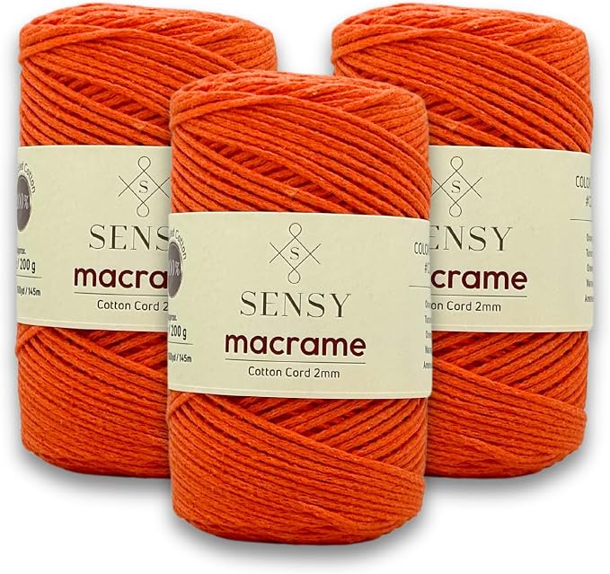 S Sensy 2mm Cotton-Recycled Cotton Macrame #3 Light Cord 3 Pack Orange 159y by SSENSY