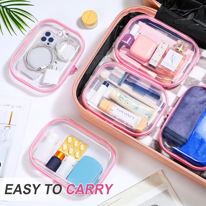 Sanwuta 6 Clear Hard Zipper Case,Pink,7.87 X 5.9 X 2 Inch | Pencil Case Pouches ,Makeup Bag,Plastic Toiletry Diaper Bag ,Travel Toy Storage,Waterproof Organizer Bins - Image 6