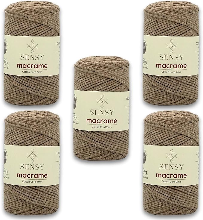 S Sensy 2mm Cotton - Recycled Cotton Macrame Cord, 5 Skein Mink, 159 Yards by SSENSY