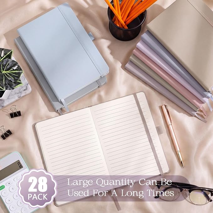 Laumoi 28 Pack A5 PU Leather Lined Notebook Journal, Morandi Color,Simple | PU Leather Journals, Wide Ruled 5.5x8.2 Inch, For School Business Work Writing, Bulk Ideal for Classroom Office Supplies - Image 4