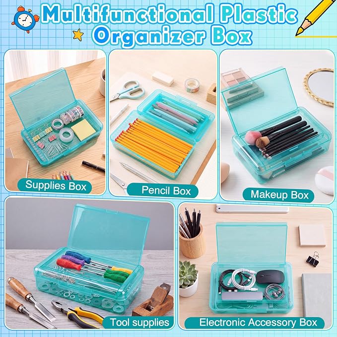 Blulu 6 Pack Double Layer Pencil Boxes Large Capacity,Teal | with Snap-tight Lid Plastic Pencil Cases Pen Storage 8 x 5 x 2 in for Back to School Supplies Stationery Donation Office Home - Image 6