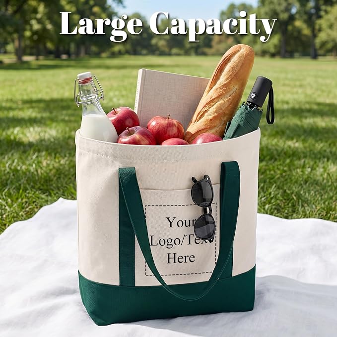 Custom Canvas Tote Bags Bulk with Logo 1 | 6 | 10 | 30 | 50 | 100 Pack Personalized Reusable Grocery Shopping Bags - Image 4