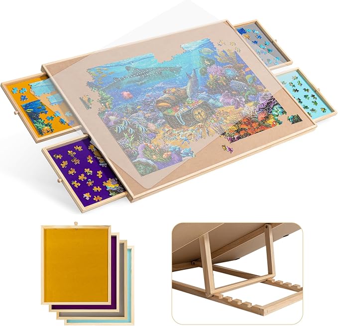 Becko US 1500-Pc Tilting Puzzle Board with 4 Colorful Drawers & Cover, Adjustable Jigsaw Puzzle Table with Built-in Easel/Stand, Portable Tables with Storage for Adults, with Premium Flannel Tabletop by BeckoUS