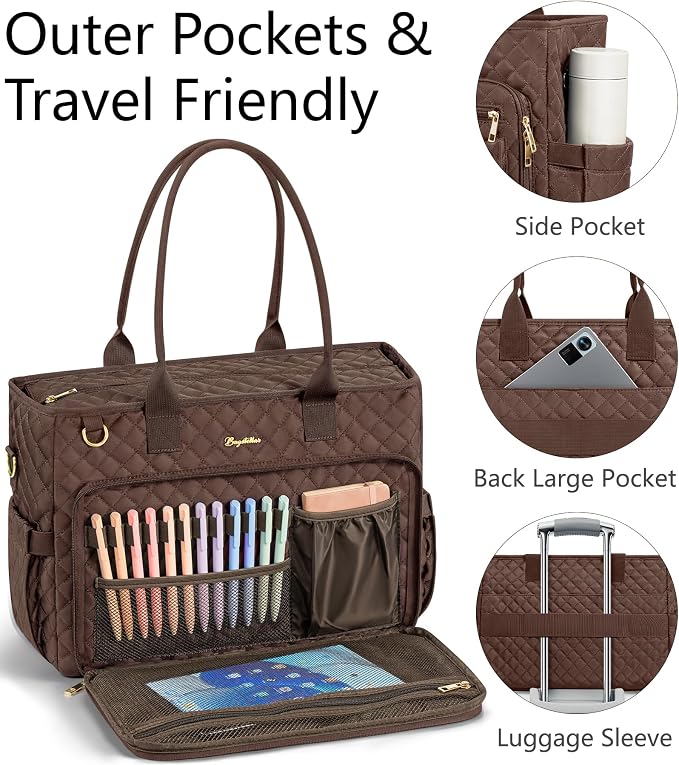 Bagstellar Teacher Tote Bag for Women, 15.6" Laptop Work Tote Computer Bag | Quilted Bible Nurse Bag with 40oz Cup Holder, Insulated Pocket & Strap, Large Laptop Briefcase for School Travel Office Gifts - Image 6