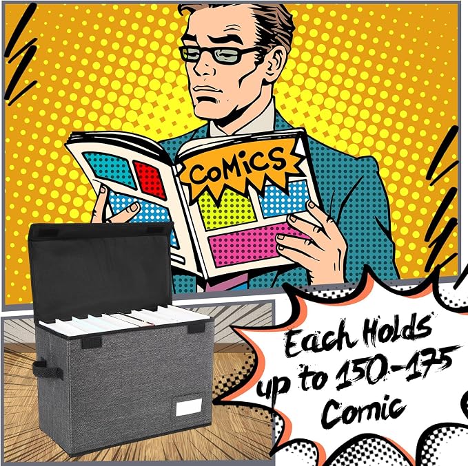 Chuangdi 6 Pcs Comic Book Storage Boxes,Charcoal Gray | Back to School Collapsible Comic Short Box Case with Lid, 15.8 x 7.9 x 11.4 Inch Book Bin Container Holds 150 Comics - Image 3