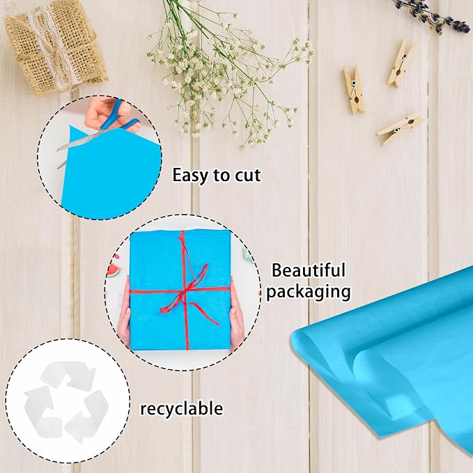 1000 Sheets Sky Blue Tissue Paper Bulk - Large 20 x 30 Inches Recyclable Wrapping Tissue Paper Bulk for Gift Bags Weddings Birthday Christmas Gift Wrapping DIY Project Crafts Decor - Image 5