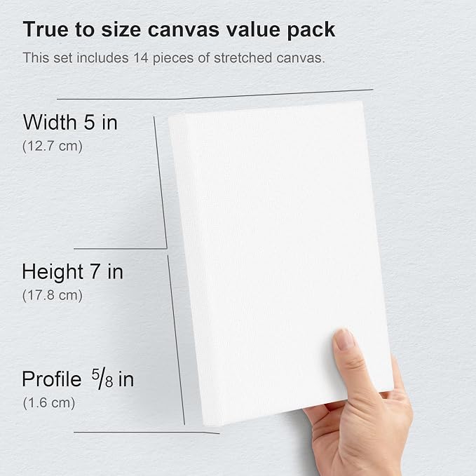 PHOENIX Stretched Canvas for Painting 5x7 Inch/14 Bulk Pack, 8 Oz Triple Primed 5/8 Inch Profile 100% Cotton White Blank Canvas, Small Framed Canvas for Oil Acrylic & Pouring Art - Image 3