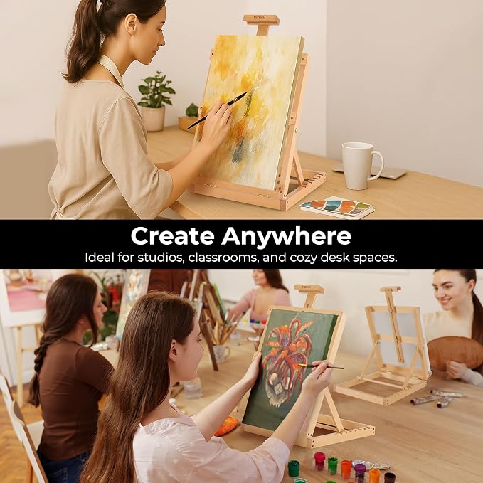 Heavy-Duty Table Top Easel for Painting, Adjustable Beech Wood Tabletop Easel, Hold Canvas up to 23”, Portable Art Desktop Easel Stand for Adults, Artists, Beginners – Natural - Image 6