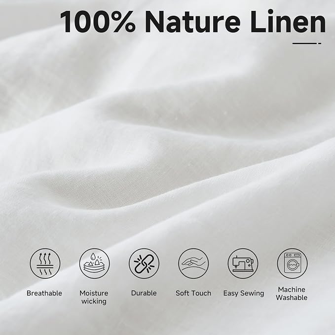 Simple&Opulence 100% Nature Pure Linen Fabric 78 Inch by the Yard, Plain Solid Color Linen Fabric for Sewing, Embroidery, Clothing, Needlework, Bag, Tablecloths, Garments Craft Accessories(White) - Image 2