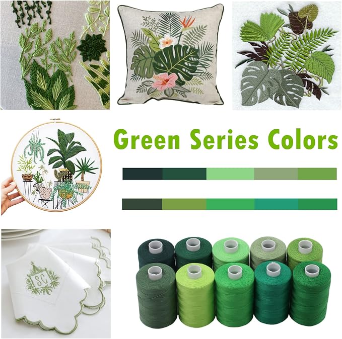 Simthread All Purposes Sewing Thread, 10 Spool Assorted Green Series 1000 Yards Each Bobbin Polyester Thread for Sewing, Handy Polyester Sewing Threads for Sewing Machine - (Natural Green Series) - Image 3