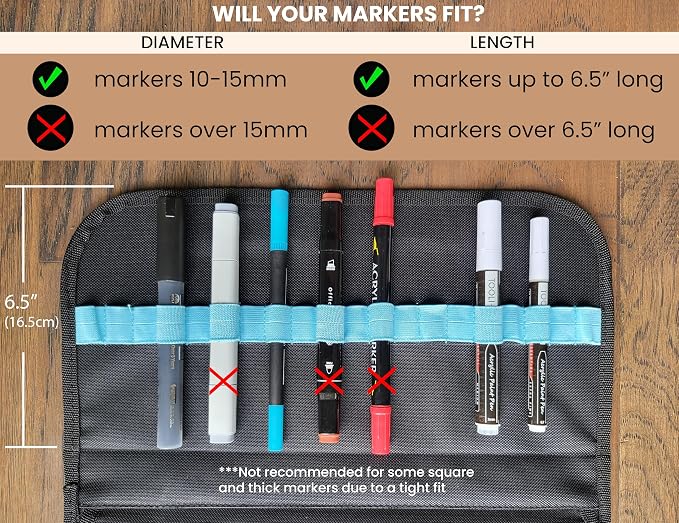 TOOLI-ART Marker & Pen Carrying Case -120 Slots, Canvas, Extra Pockets, Trolley Sleeve, Removable Shoulder Strap, For Most Markers (up to 15mm Diameter), Lipstick, Etc. Black - Image 2