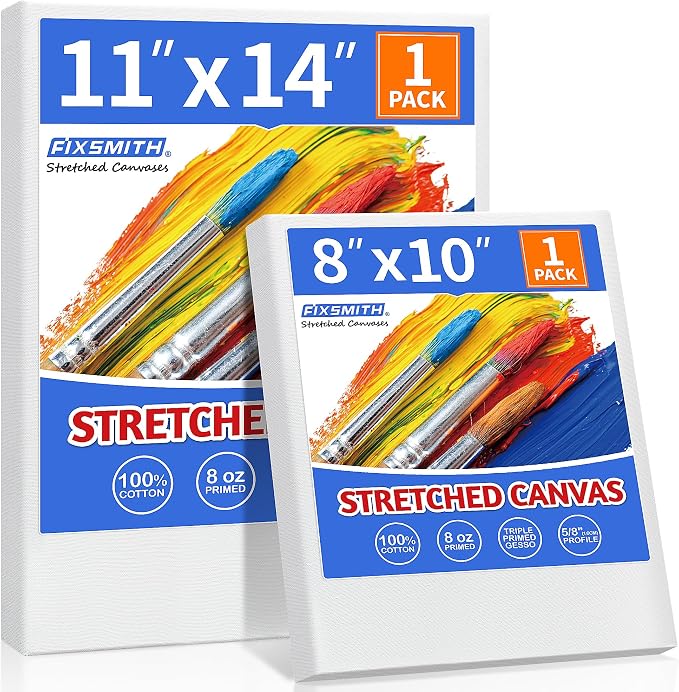 Stretched Canvas for Painting, 8"x10", 11"x14", Pack of 2, Pre-Primed Canvases Wood Framed, Blank White Painting Canvas Boards for Acrylic, Oil and Gouache Painting by FIXSMITH