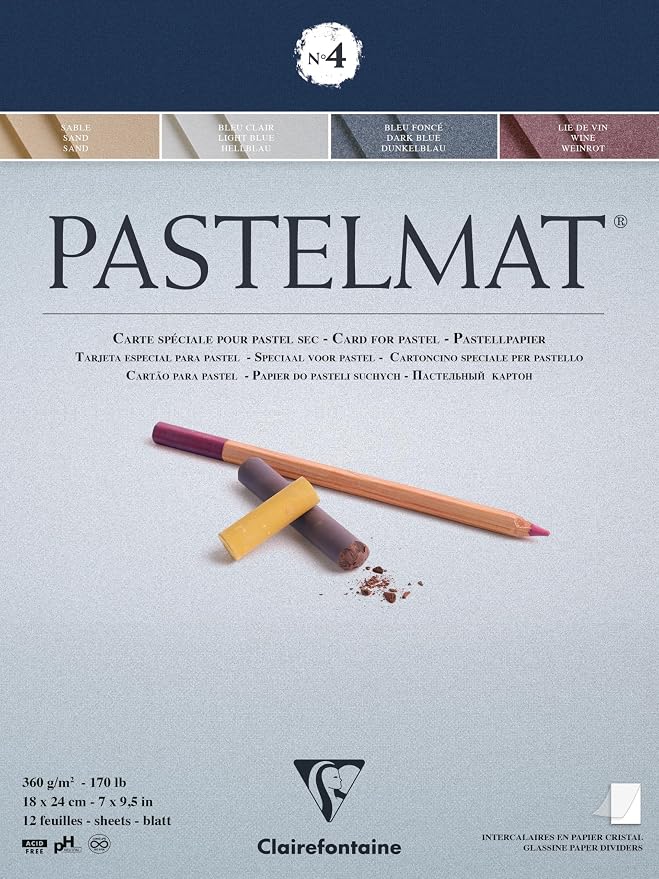 Clairefontaine - Ref 96110C - Pastelmat Pastel Card Pad No.4 (12 Sheets) - 360gsm Card - 18 x 24cm - Assorted Colours - Specially Formulated for Use with Pastels by Clairefontaine