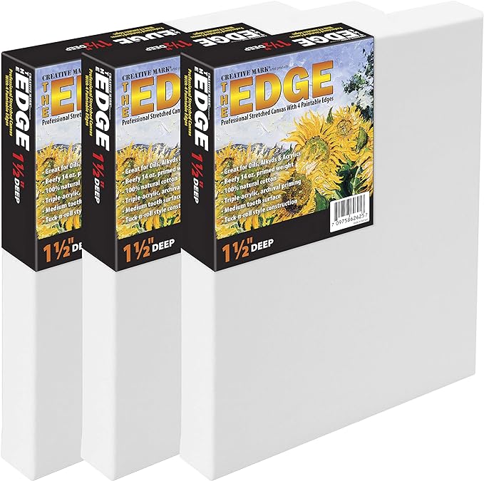 Creative Mark The Edge Deluxe Cotton 1-1/2" Deep Stretched Canvas for Painting, 18x36 Pack of 6, 14oz. Primed Weight, Universal Archival Priming, Medium Tooth, Frameless Artwork Canvas for Painters by CreativeMark