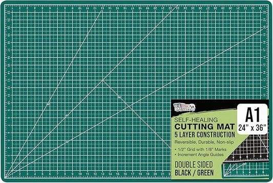 U.S. Art Supply 24" x 36" Self-Healing Cutting Mat 5-Ply - Double-Sided Green/Black Craft Mat, Non-Slip Cutting Mats for Crafts, Sewing, Quilting, Scrapbooking