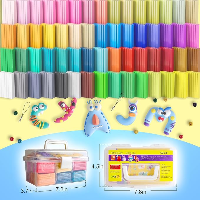 Cyajm 60 Colors Oven Bake Clay Kit, Individually Wrapped | For kids jewelry making, home art. Easy to shape and bake - Image 3