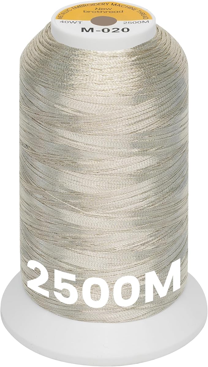 New brothread Metallic Embroidery Machine Thread - Light Silver M-020 | Single Huge Spool, 2500M (2735Y) Each, for Commercial and Domestic Embroidery Machines by Newbrothread