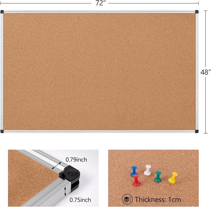 Extra Large Cork Bulletin Board 72" X 48", Silver Aluminum Framed 6'x4' Corkboard for Wall, Wall Mounted Notice Pin Board with 18 Push Pins for School, Home & Office - Image 5