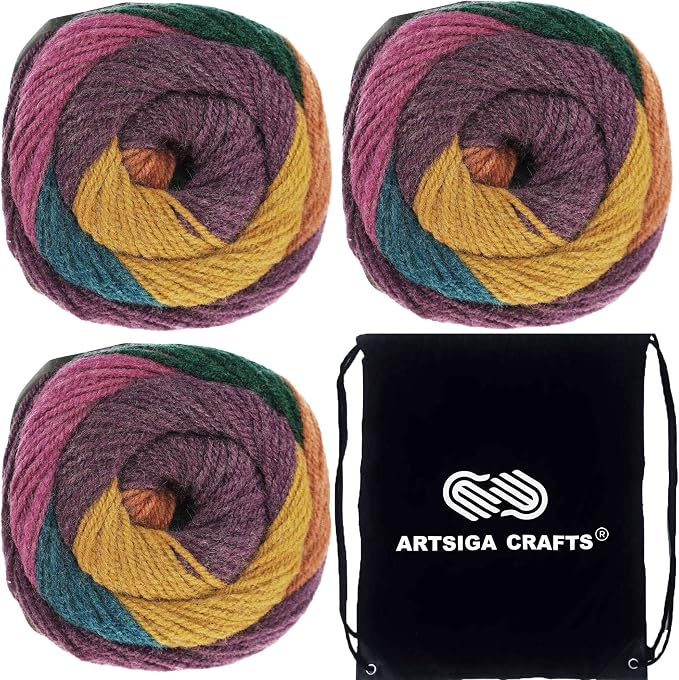 Plymouth Yarn Hot Cakes Jewel Mix 9 Knitting Yarn | 3 Skeins, Same Dye Lot, with Project Bag, Worsted Weight #4, 75% Acrylic/25% Wool Blend, Ideal for Crochet by Plymouth+Yarn