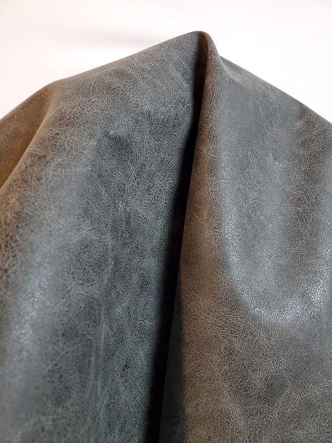 NAT Leathers | Gray Distressed Crazy Horse Oily Faux Vegan Leather PU (Peta Approved Vegan) | 5 Yard (180 inch Length x 54 inch Wide) Cut by Yard Synthetic Pleather 0.9 mm Upholstery | 180"X54" by NATLeathers