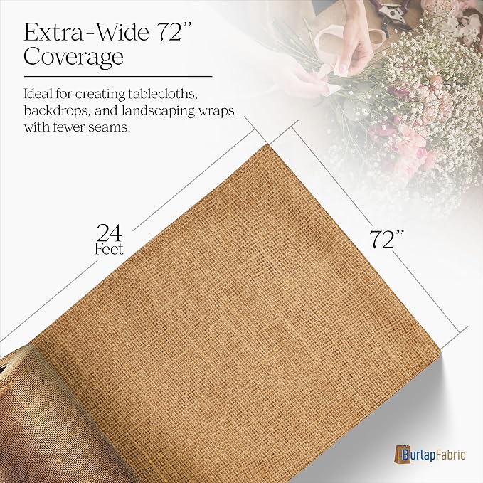 72" Wide 24 Feet Burlap Roll - 10oz Durable Jute Fabric for Crafts - Natural Burlap Fabric Roll for Gardening, Home Decor, Plants, Farmhouse Decor, Rustic Aisle Runners, Tree Covering & More - Image 3