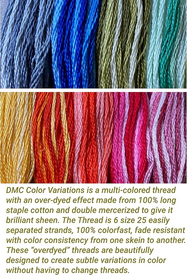 DMC Embroidery Floss, 36 Variegated Thread Pack Bundle with Bobbin Winder. | Cotton Multicolor Cross Stitch Threads, DMC Color Variations, Hand embroidery Yarn Set,Colorful string Kit. 8,7 Yard - Image 3